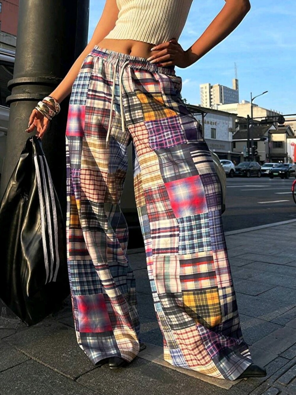 Women's Summer Tropical Vacation Streetwear Y2K Plaid Graphics Baggy Ela